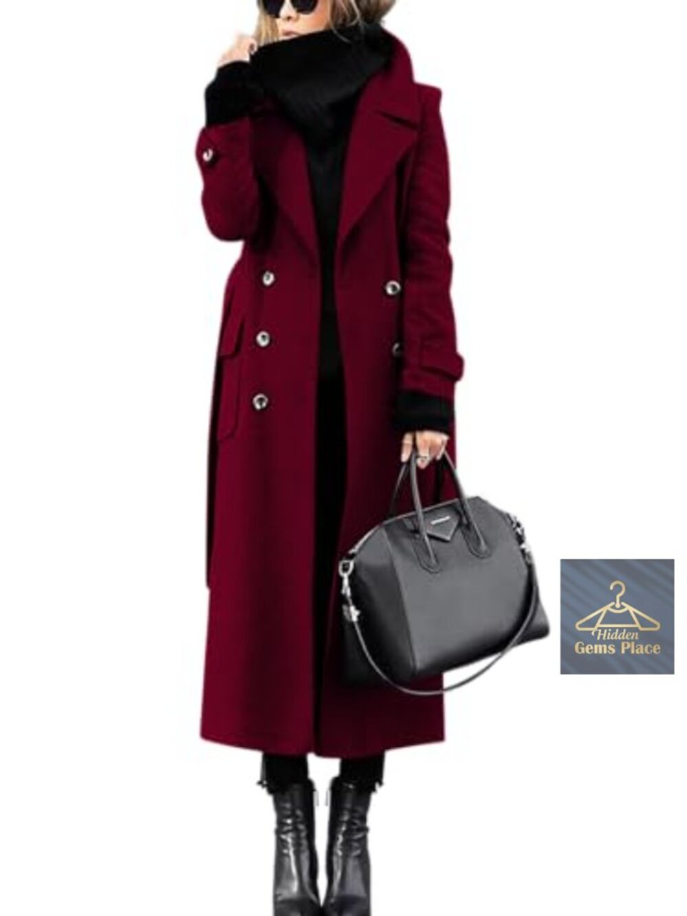 Women's Double Breasted Wool Pea Coat Mid Long Winter Trench with Belt